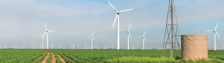 renewable energy overview hero image - windmills on texas farm