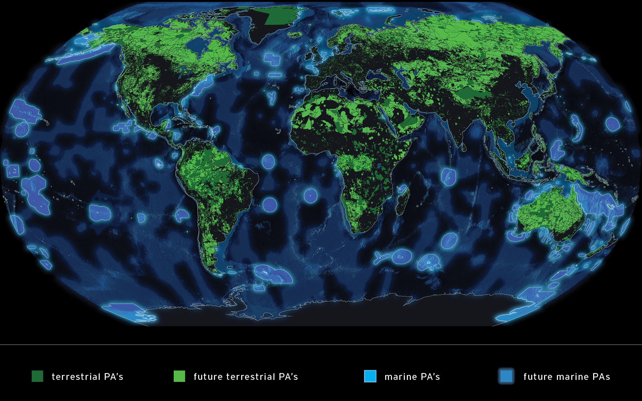 Half Earth and 30x30 protected areas Map with key