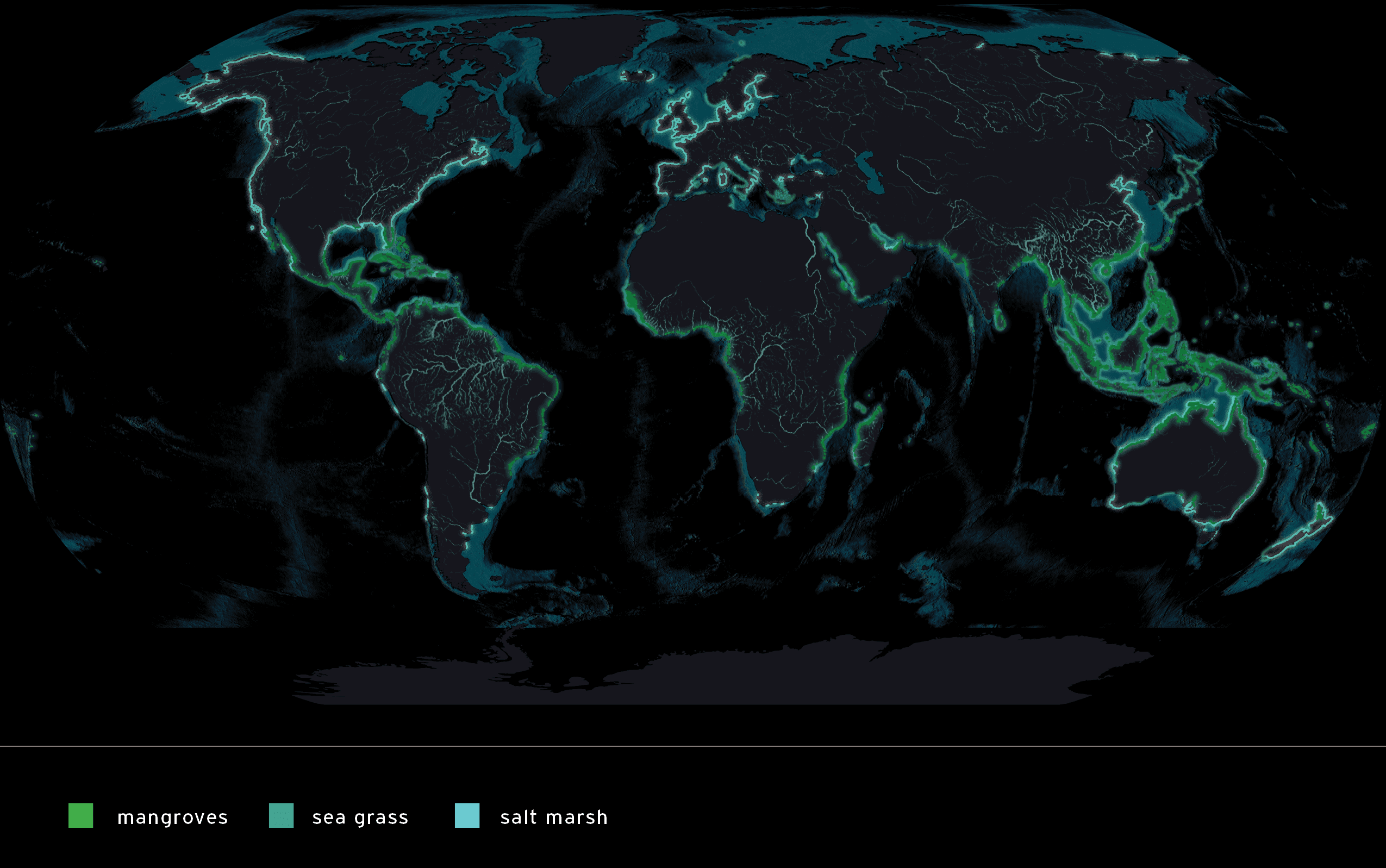 Coastal Wetlands map with key - mangroves, seagrass, saltmarsh